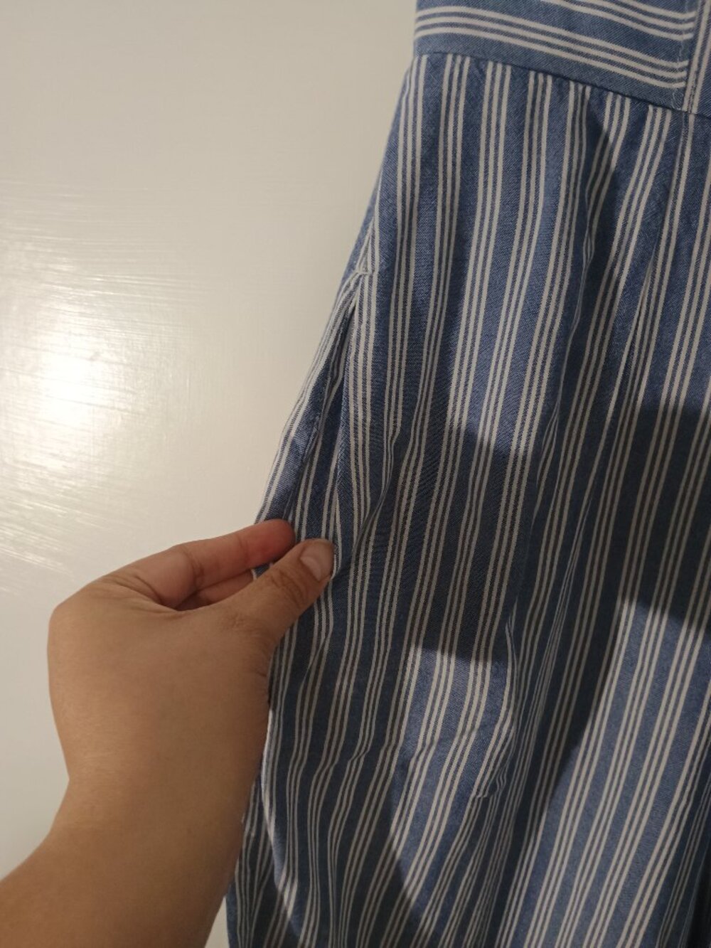 American Eagle Size 4 Blue White Striped Strapless Wide-Leg Jumpsuit - Picture 9 of 11